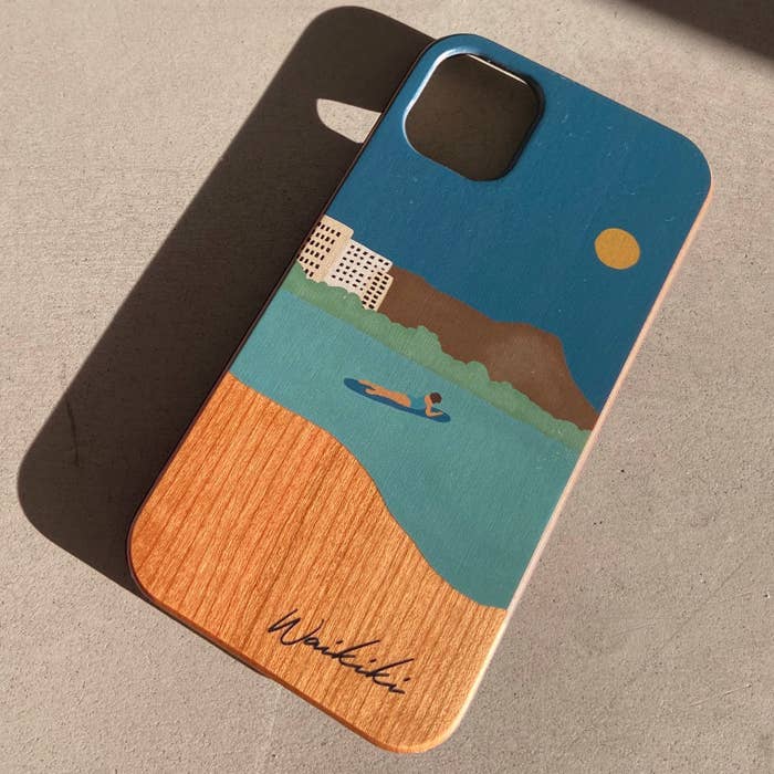 Real Wood iPhone Case, Full Moon Ocean, Made in Japan for wholesale by Palm House