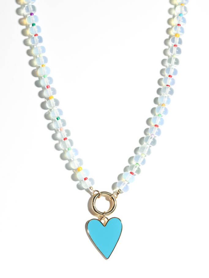 Clear Colorful Beaded Blue Heart Necklace for wholesale by Little Luxe Charm Co.