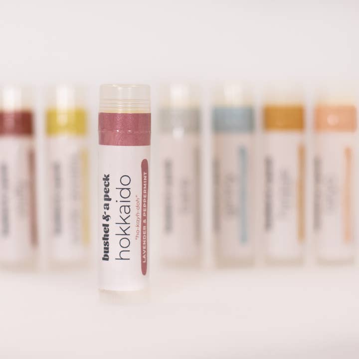 Bushel & a Peck Organic Skincare and Beauty - Wholesale Lip Balm - Hokkaido Lip Balm: Lavender + Peppermint1