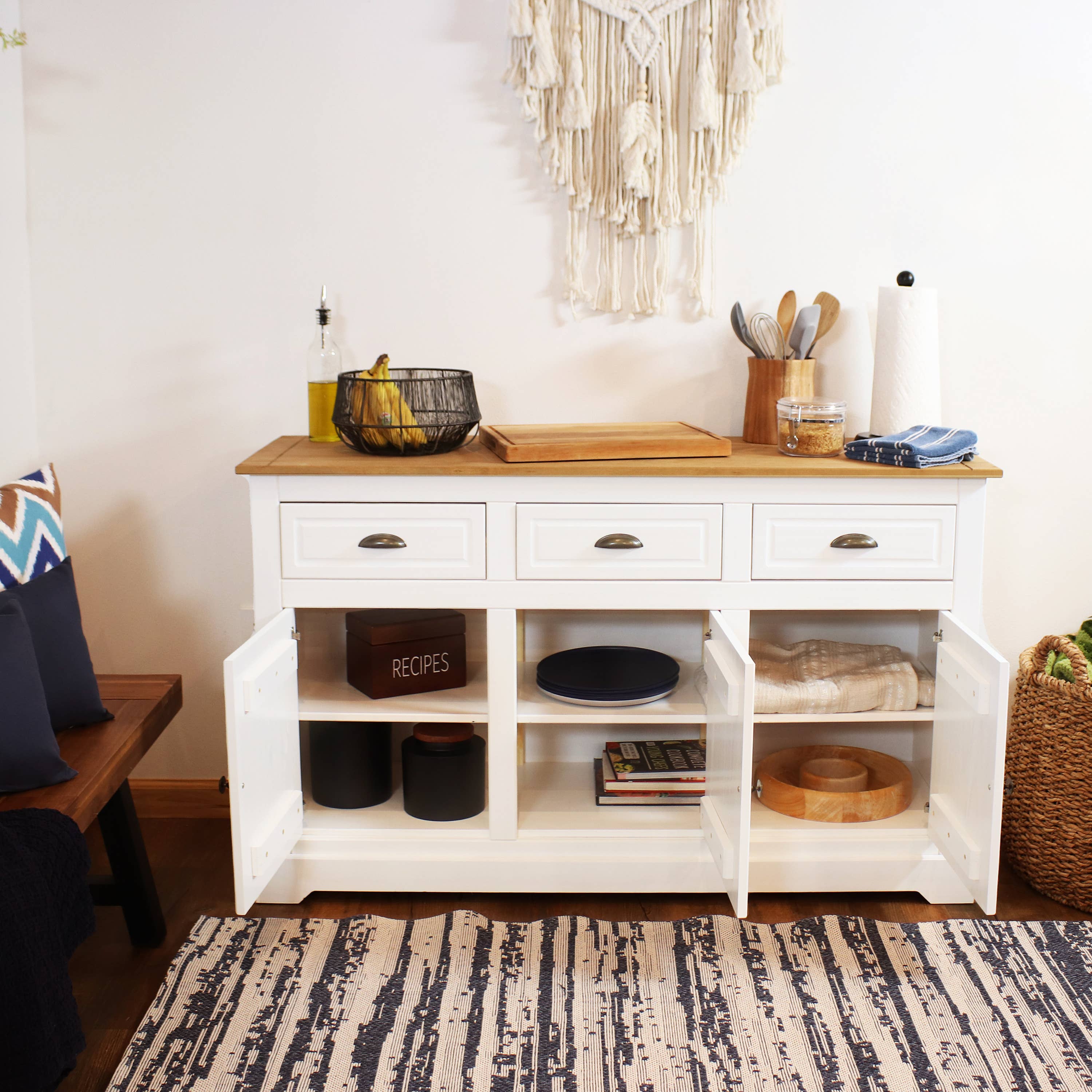 Sunnydaze Decor - Wholesale Sideboard - Solid Pine Sideboard with 3 Drawers and 3 Doors - White5