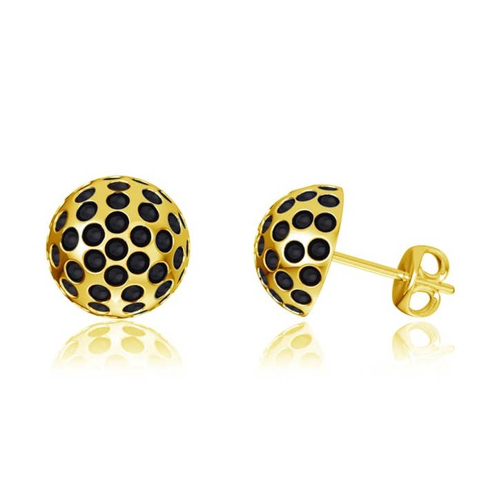 Golf Ball Post Earrings - Gold Plated for wholesale by Dayna Designs