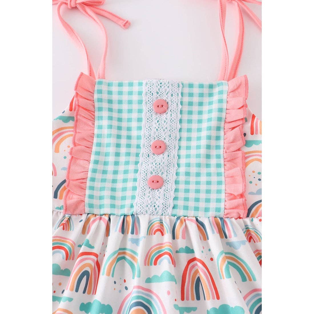 Miss Q Baby – Engroshandel Kjole - Børn – Pink Plaid Rainbow Ruffle Kjole1