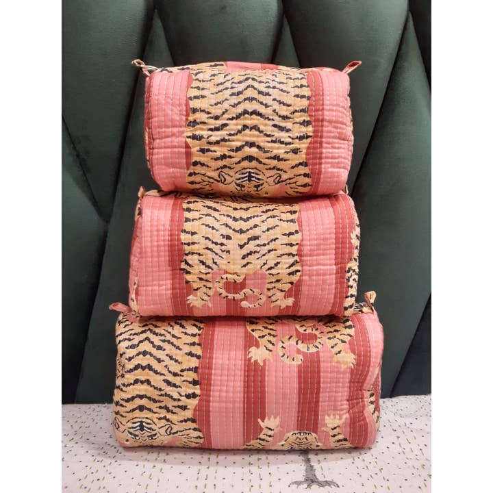 Block Printed Cotton Quilted Makeup/Washbag (Set of 3) for wholesale by Ayras World