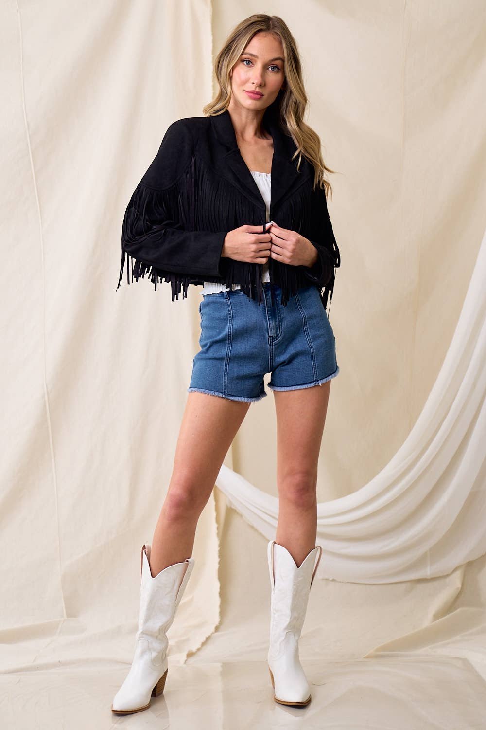 Saints & Hearts – Engroshandel Jakke - Dame – SIJ1011C SORT IMITERET RUSKIND FRYNSEDE VESTLIGE MOTO JAKKE6