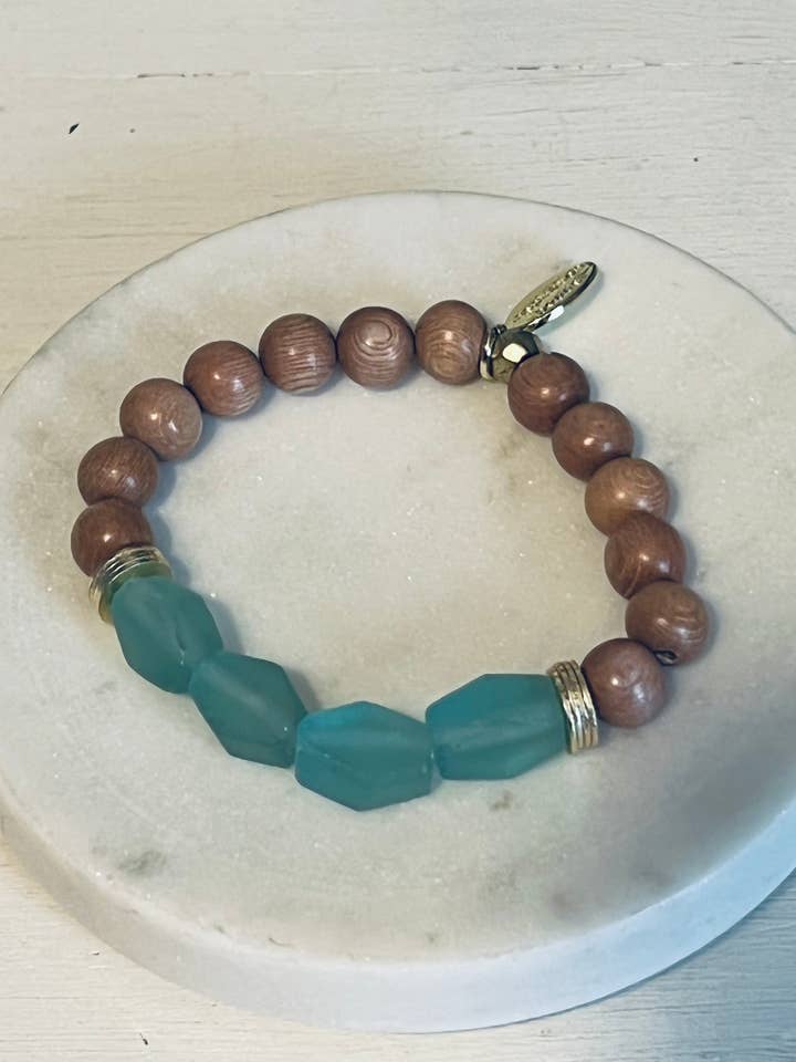 Zeegroen zeeglas en palissander met Afrikaans messing voor wholesale door Inspiration Beads