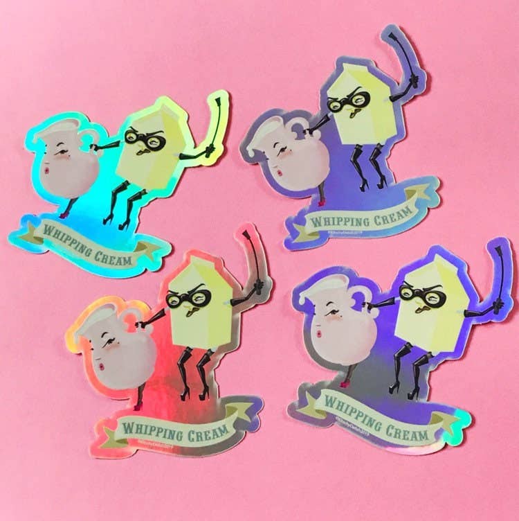Kitschy Delish - Wholesale Sticker - Whipping Cream Holographic Vinyl Sticker, 3" wide2