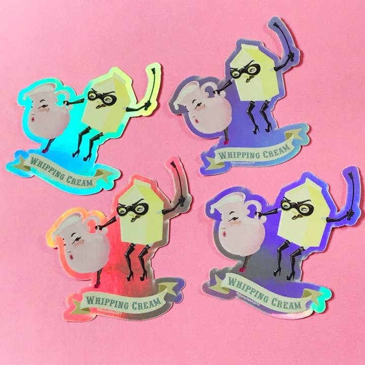 Kitschy Delish - Wholesale Sticker - Whipping Cream Holographic Vinyl Sticker, 3" wide2