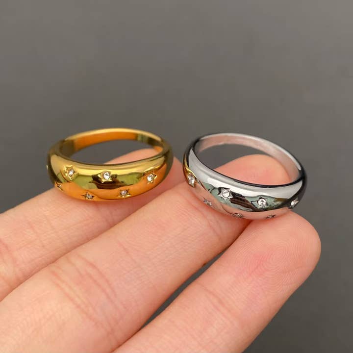 Cubic zirconia Stars 18K Gold Plated S.Steel Ring - FGS/MS for wholesale by Mio Queena