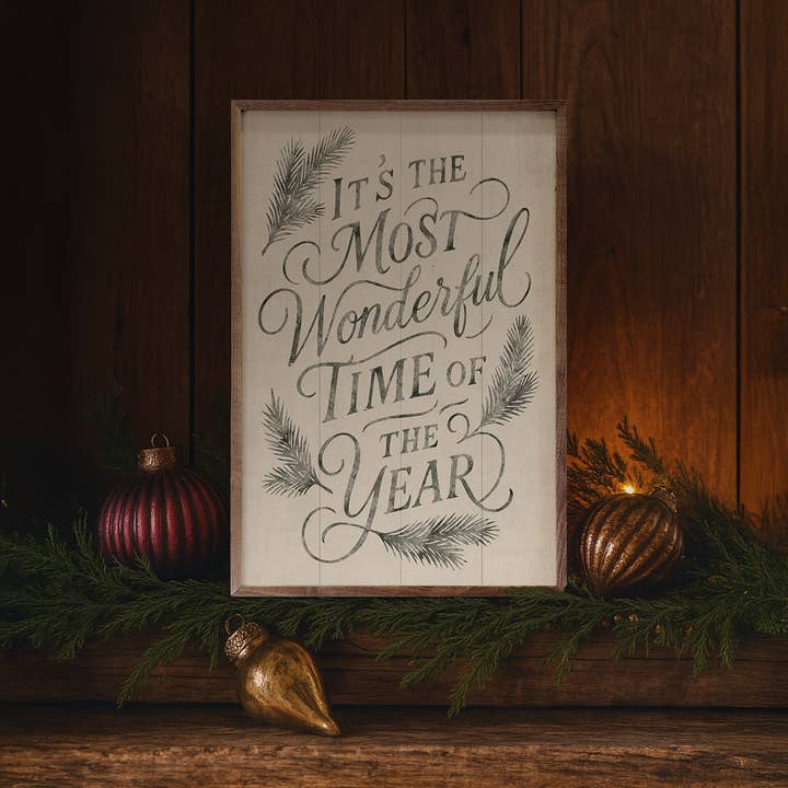 Kendrick Home - Wholesale Wood Wall Art - It's The Most Wonderful Time Pine White1