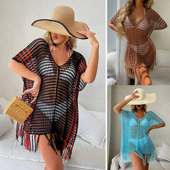 FRINGED CUTOUT BIKINI BEACH SWIMSUIT COVER UP_CWMW0672 for wholesale by ACCITY