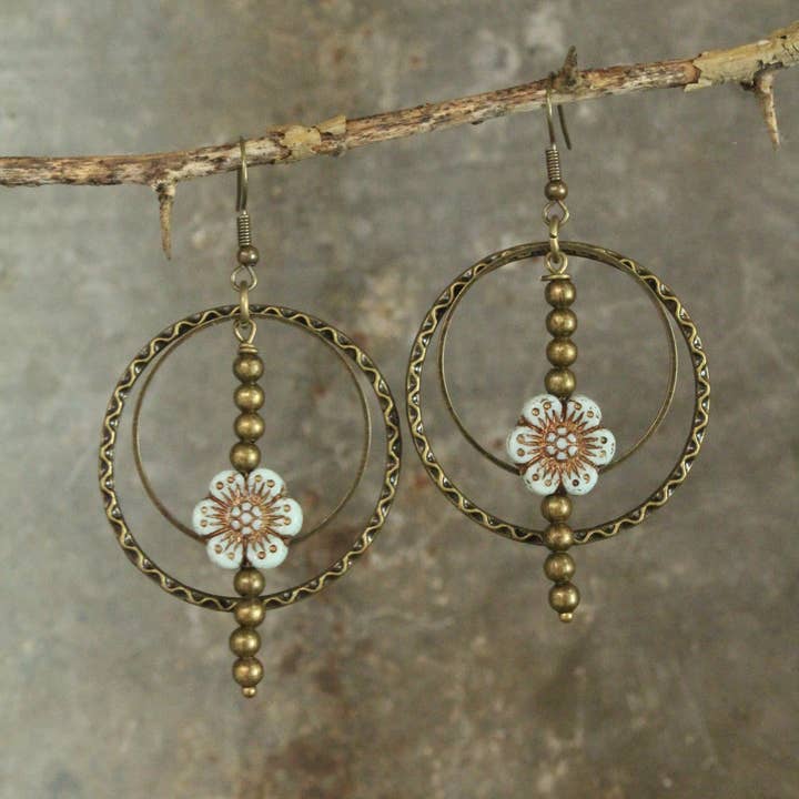 The Primitive Peddler, Inc. - Wholesale Dangle Earrings - Picasso Wildflower Glass Bead Earrings