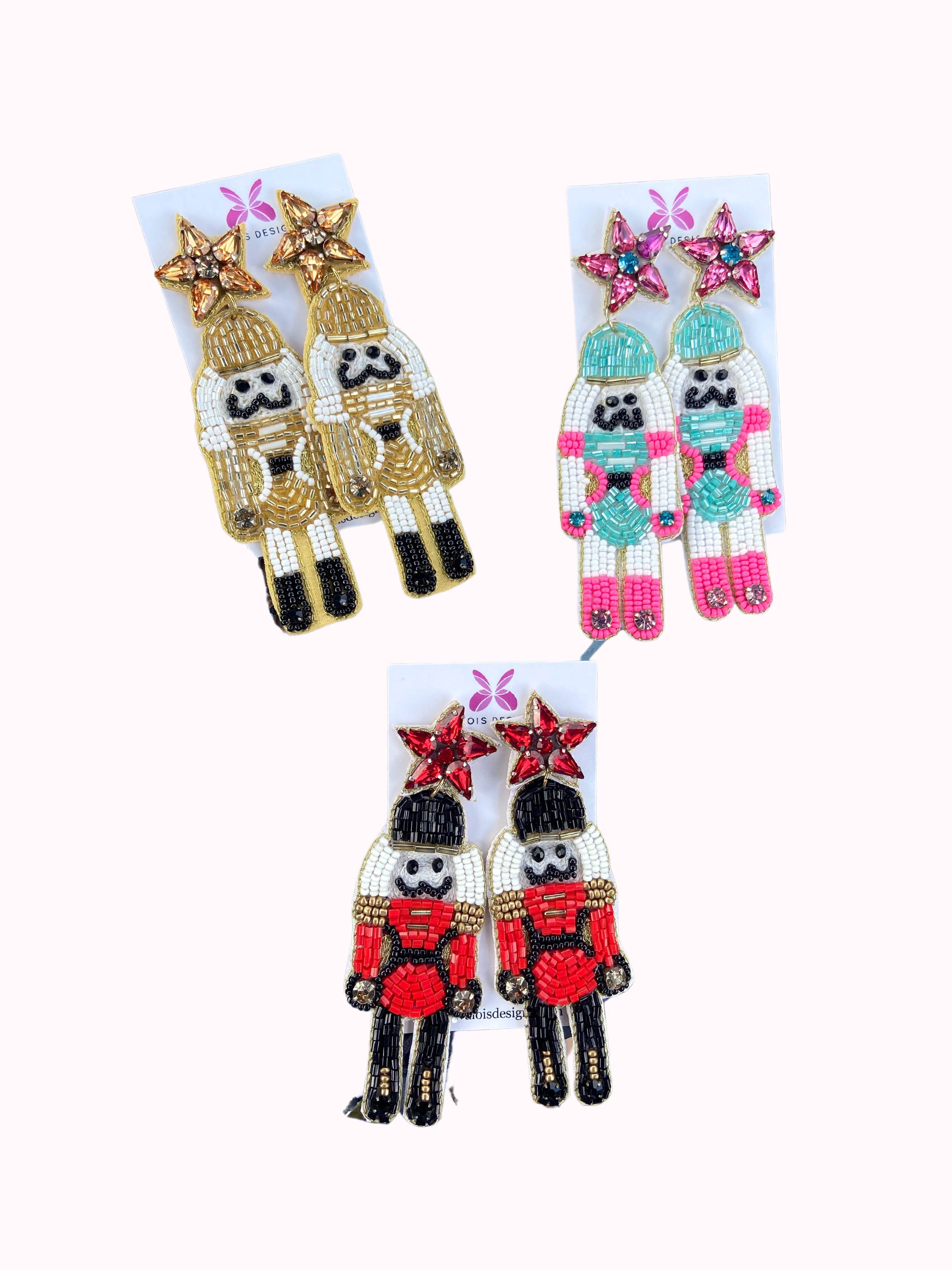 Valois Designs – wholesale Dangle earrings – Red Nutcracker Beaded Earrings2