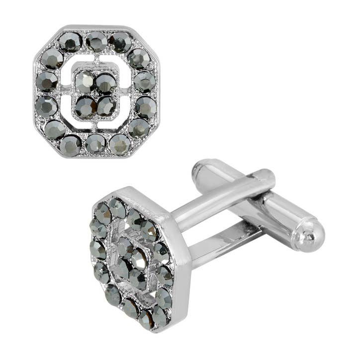 1928 Jewelry Hematite Color Crystal Octagon Cufflinks for wholesale by 1928 Jewelry