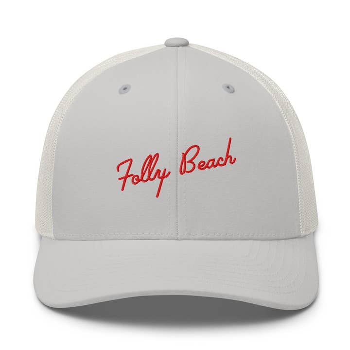 Folly Beach South Carolina Embroidered Trucker Hat | Red Thread for wholesale by CRE PYT