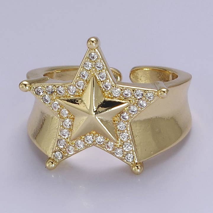 Micro Pave Chunky Gold Celestial Star Adjustable Ring O2043 for wholesale by Aim Eternal