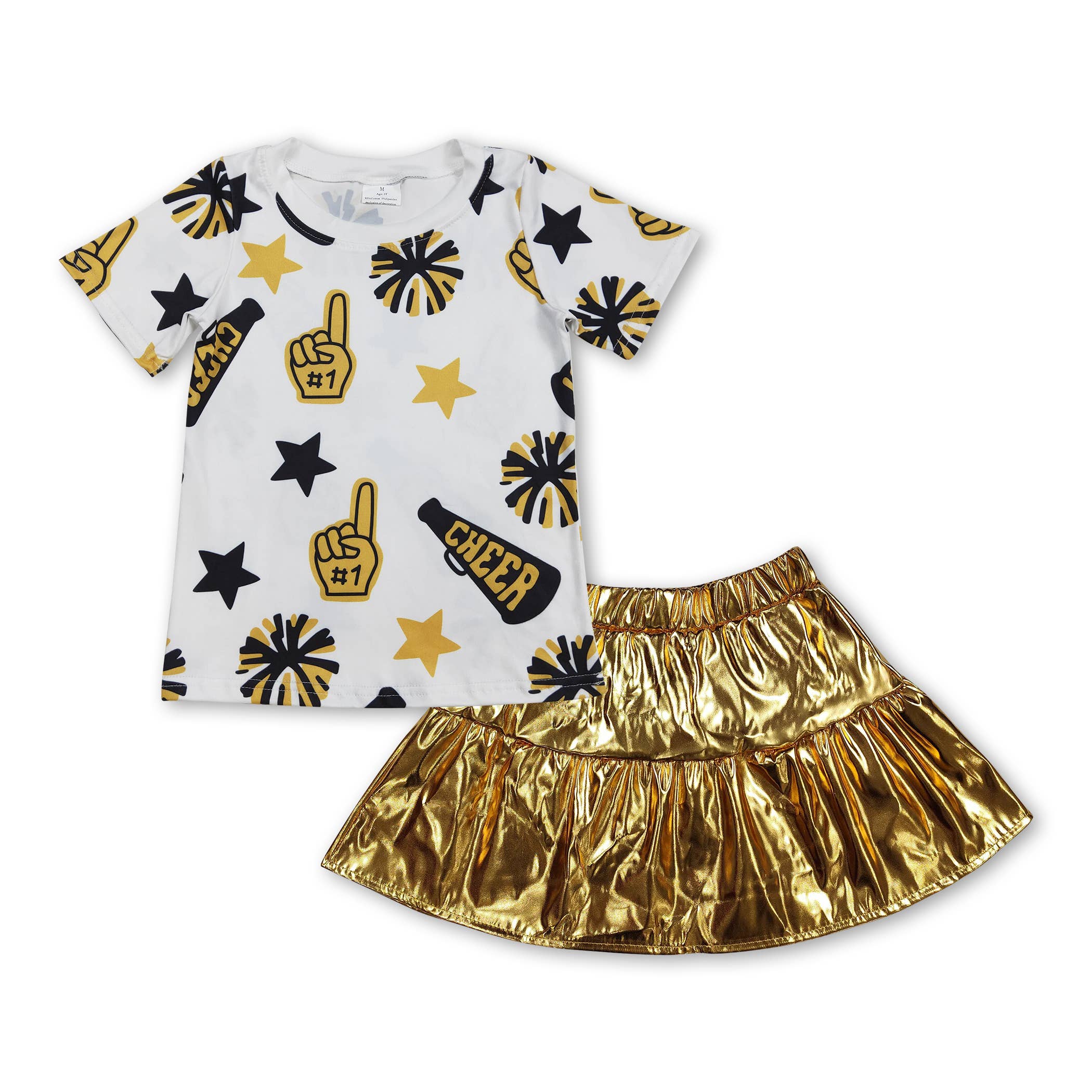 Yawoo Garments - Wholesale Top & Skirt Set - Kids - Short sleeves stars cheer top gold skirt girls clothes0