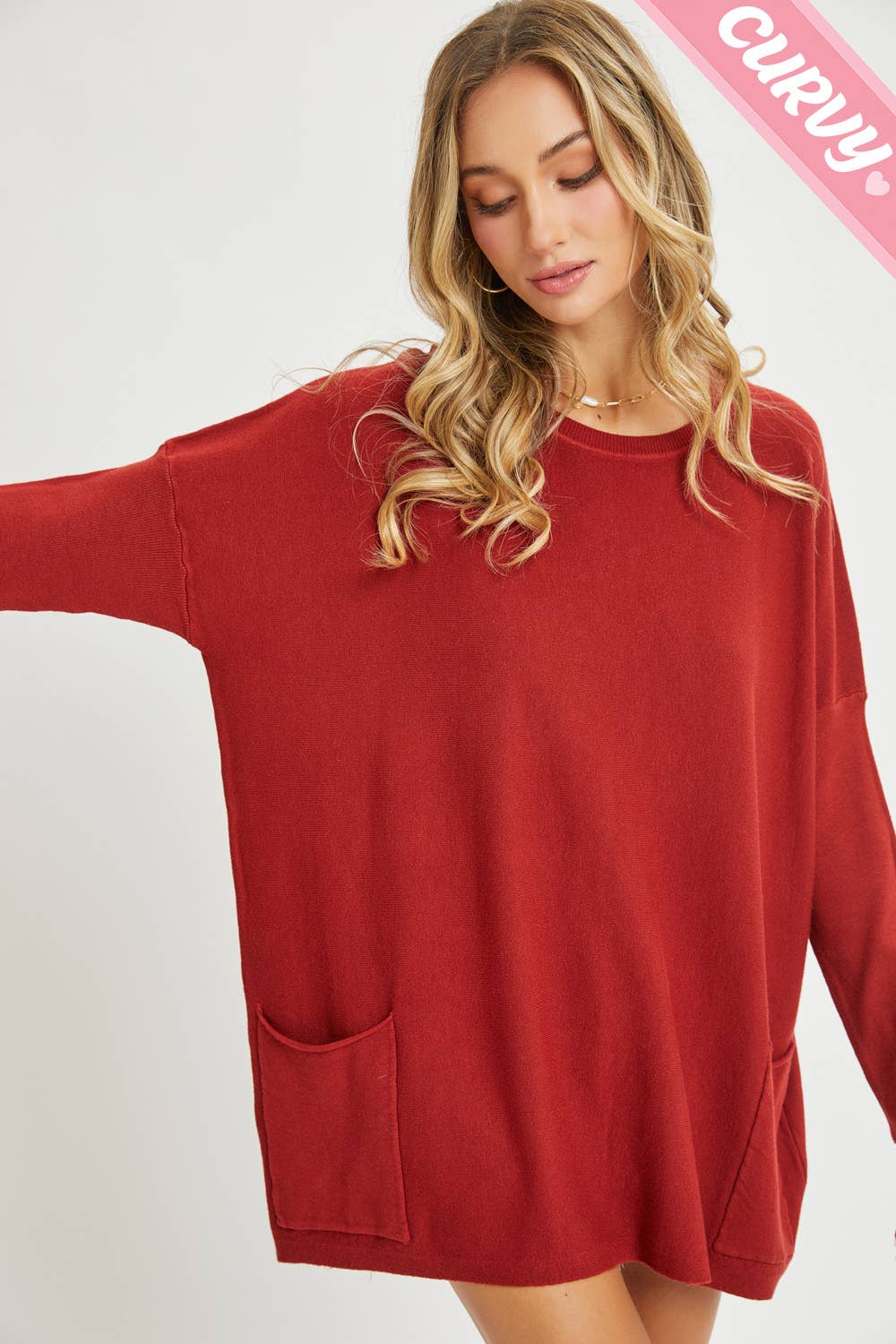 Sweet Lovely by Jen - Wholesale Tunic Sweater - Women's - FRONT POCKET OVERSIZE SWEATER PLUS SIZE76