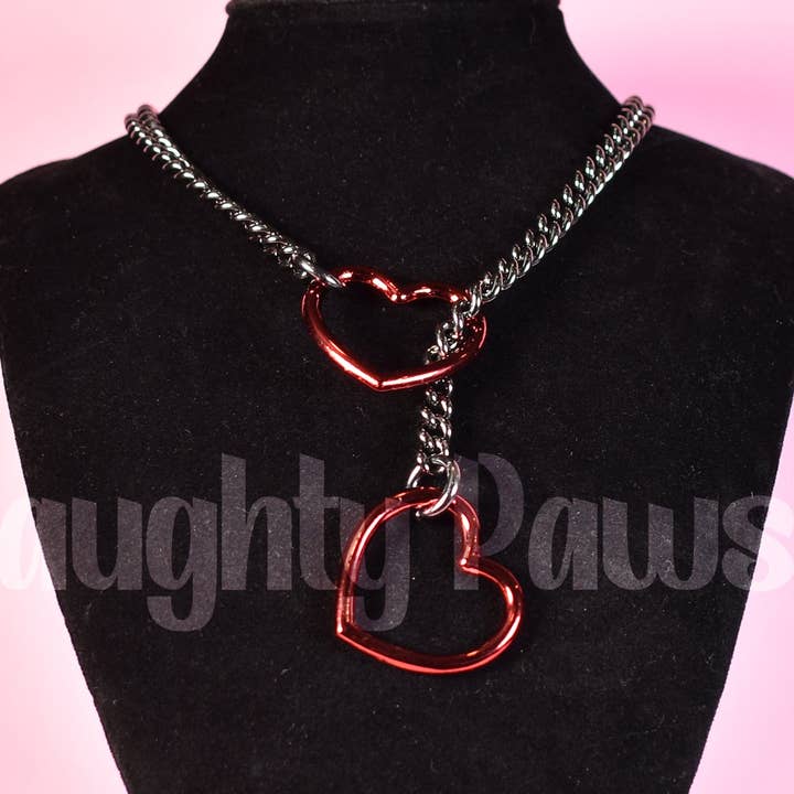 Gunmetal + Rode Hart Ring Slipketting voor wholesale door Naughty Pawsies