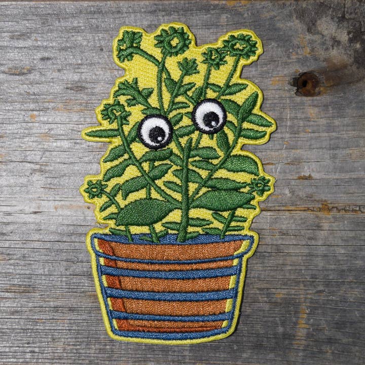 Plant with Google Eyes Embroidered Patch for wholesale by Quiet Tide Goods