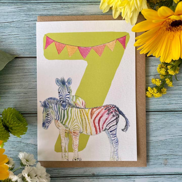 Number 7 Children's Birthday Card for wholesale by Jen Winnett Eco Artist