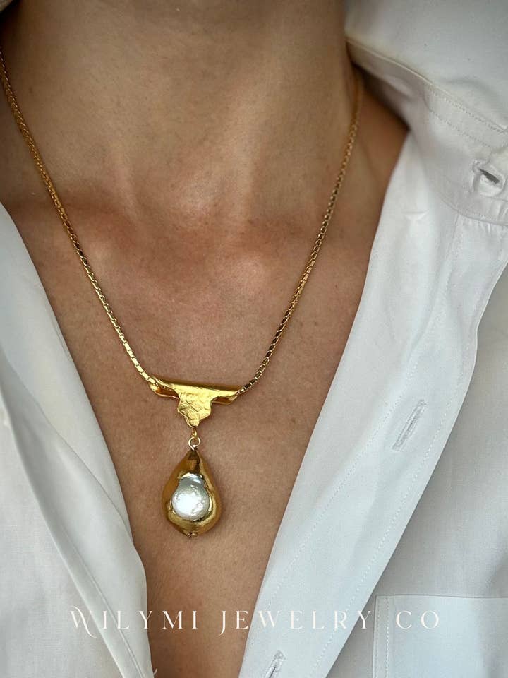 HOW Chunk Drop 18" Necklace | Freshwater Pearl | Gold Filled for wholesale by WILYMI Jewelry Co