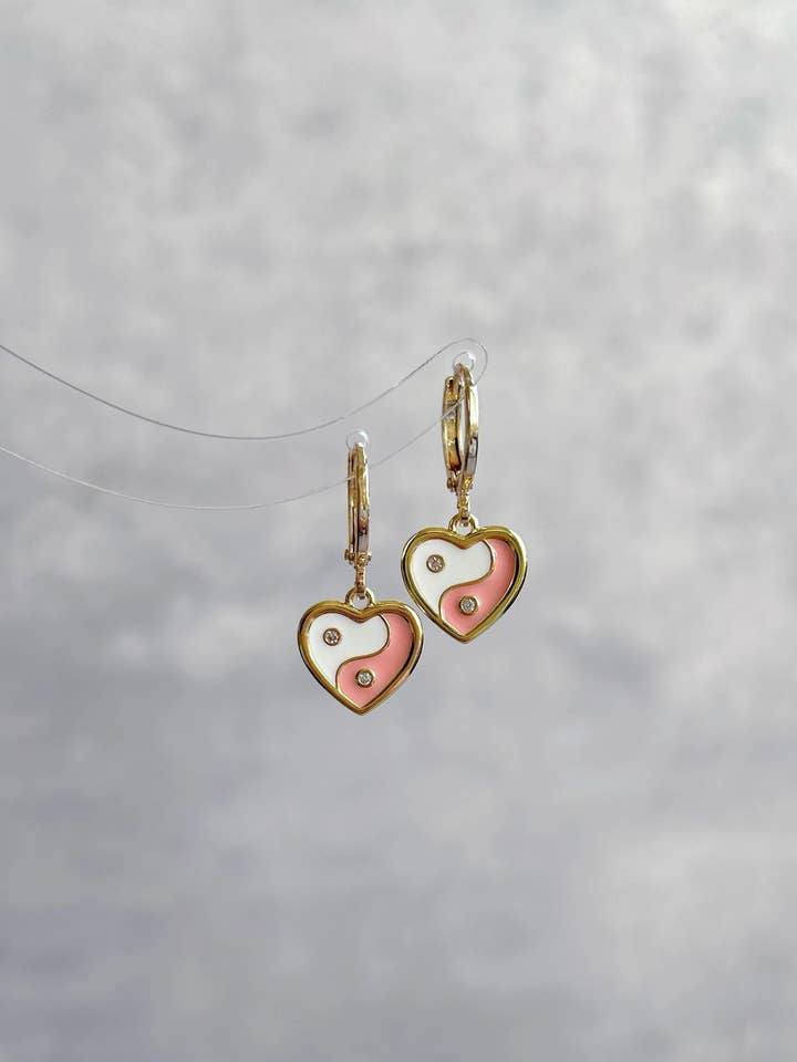 Yin Yang Pink Yin Yang Heart Earrings for wholesale by HolyGuacamolly