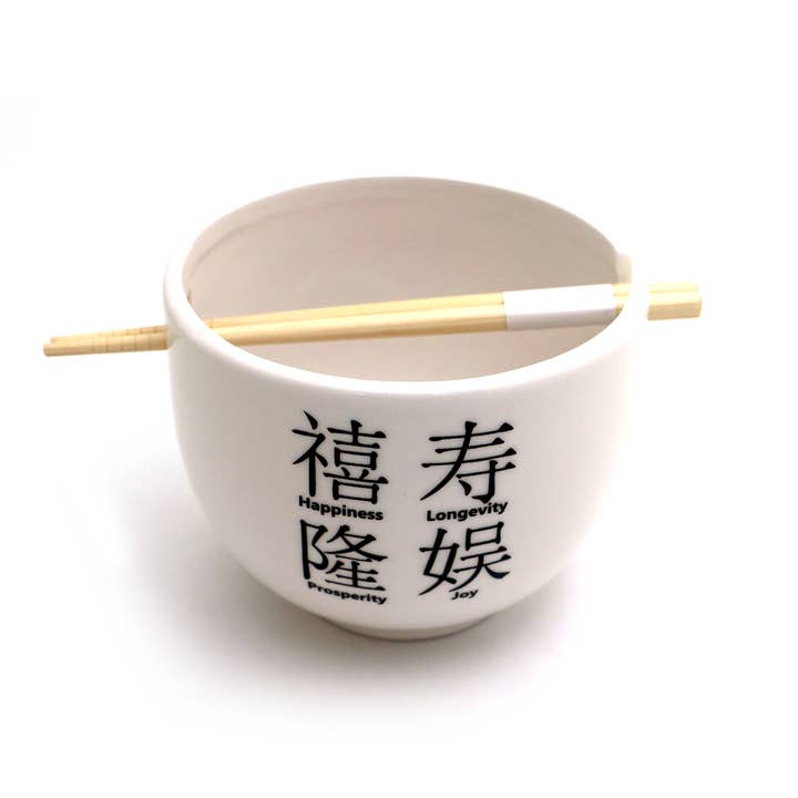 Lenny Mud - Wholesale Bowl - Good Wishes Noodle Bowl, Chinese characters, chopsticks inc2