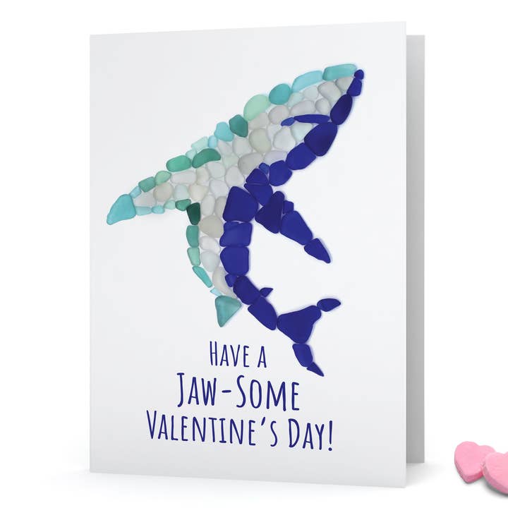 Sea Glass Shark "Have a Jaw-some Valentine's Day" Card for wholesale by Beachcombing / Etched by the Sea