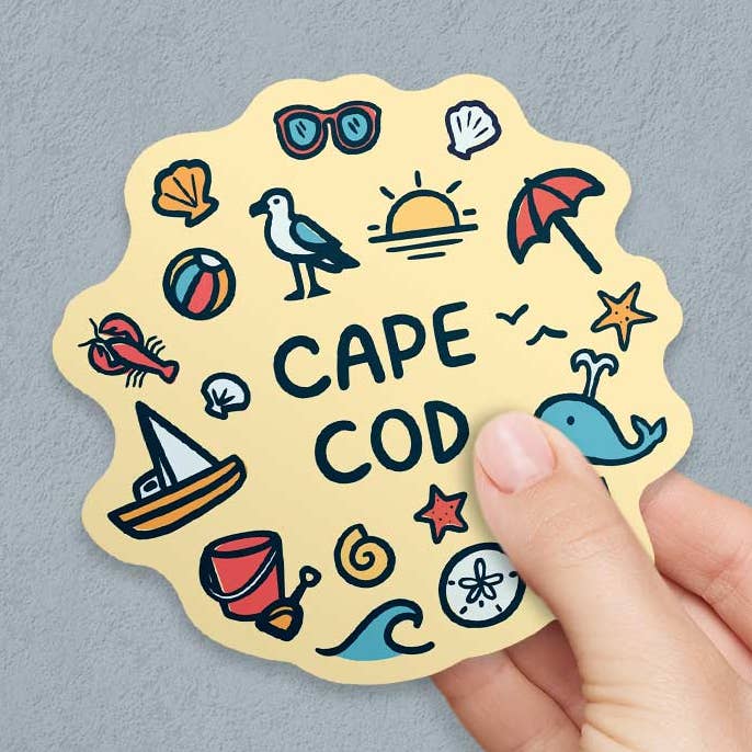 Cape Cod Playful Beach Doodles Icons Die Cut Vinyl Sticker for wholesale by RetroPlanet