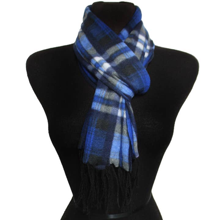 Cap Zone - Wholesale Scarf - Women's - Plaid Soft Fleece Fringe Trim Oblong Wrap Scarf