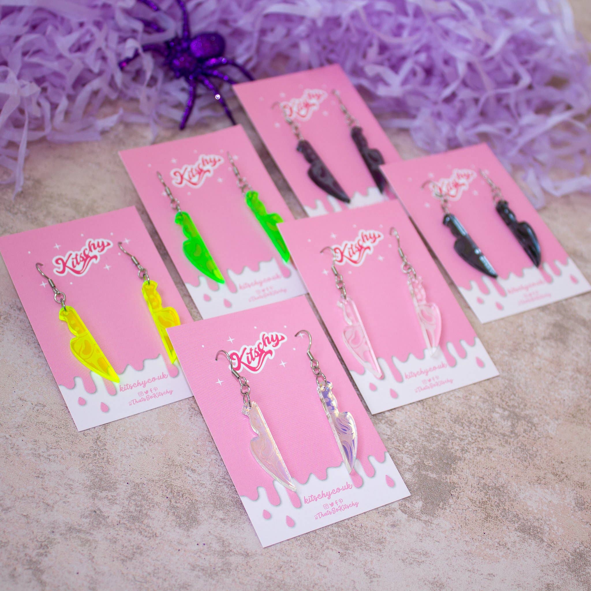 Kitschy - Wholesale Dangle Earrings - Ghostface Scream Knife Earrings Laser Cut Acrylic4