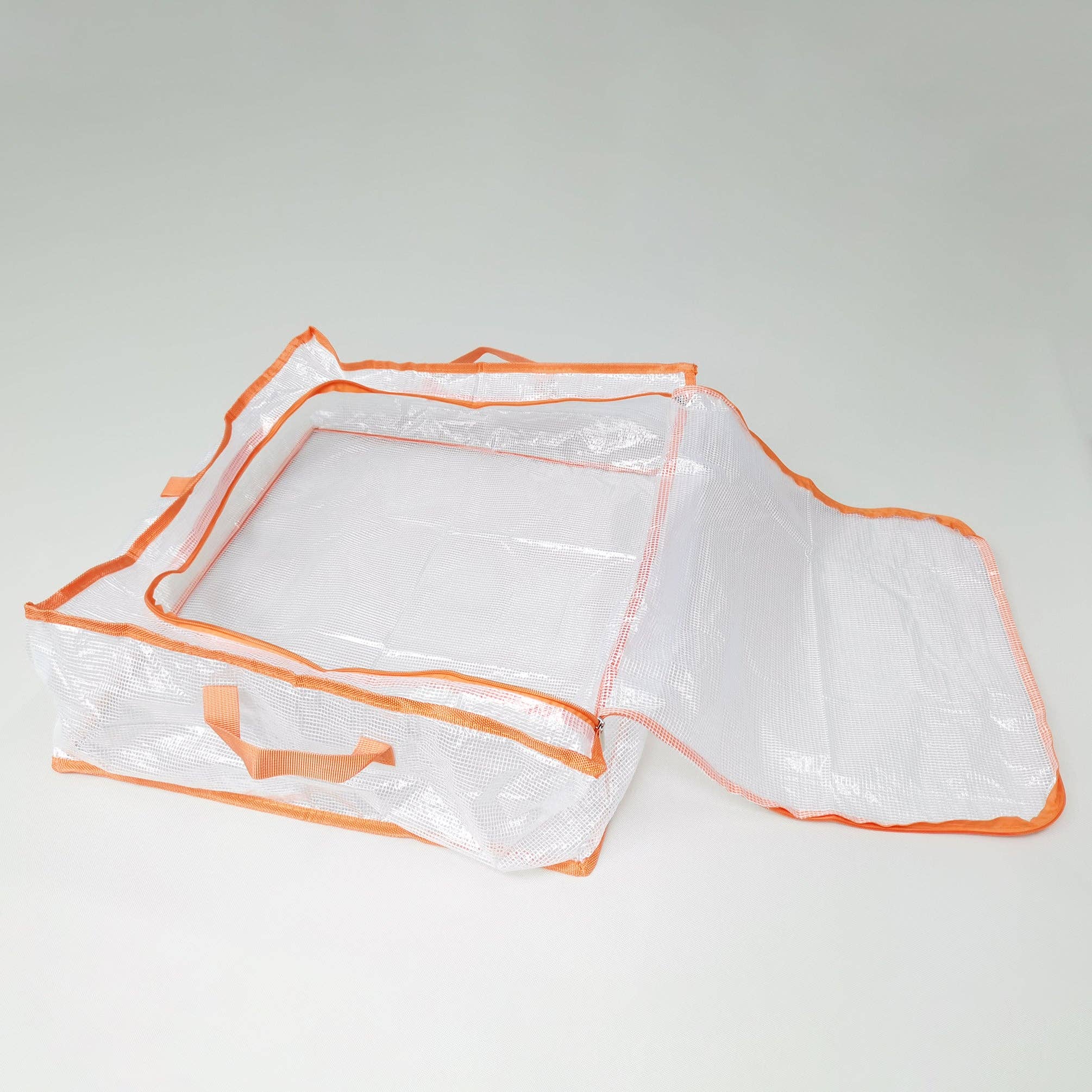 FIXTUREDISPLAYS - Wholesale Storage Bag - Clothes Storage Bags Clear Grid PVC and Orange Zipper Edge Sweater Storage Bags 220095