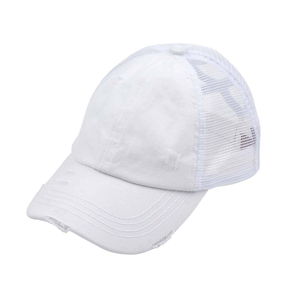 Hana - Wholesale Ponytail Cap - Women's - C.C Washed Denim with Crossed Elastic Band Mesh Pony Cap17
