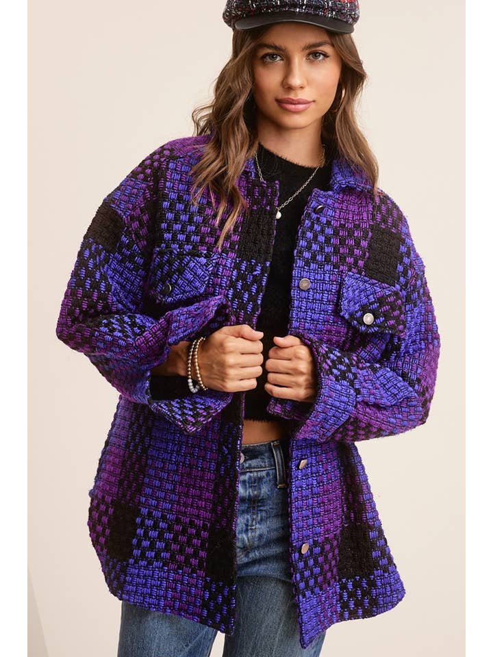 La Miel - Wholesale Jacket - Women's - JKT1772-Check Patterned Loose Fit Jacket with Front Pockets7