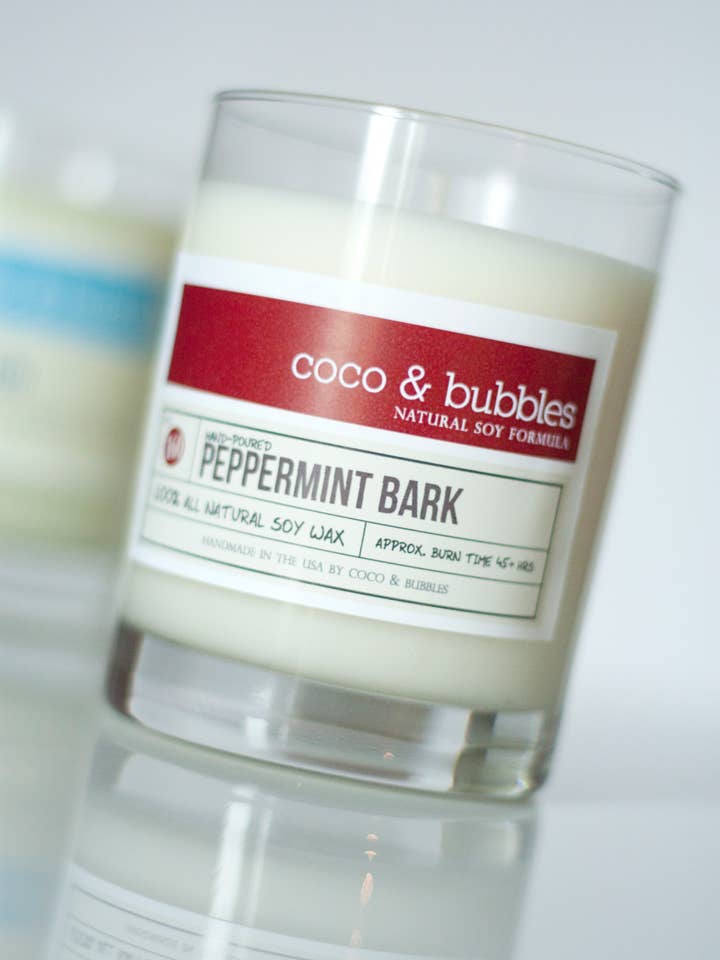 Peppermint Bark Scented Glass Tumbler for wholesale by Coco & Bubbles
