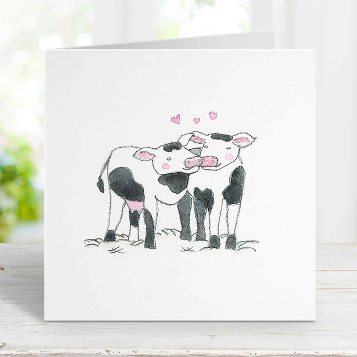 Carte d'amour Kissing Cows pour la vente par Little Splashes of Color