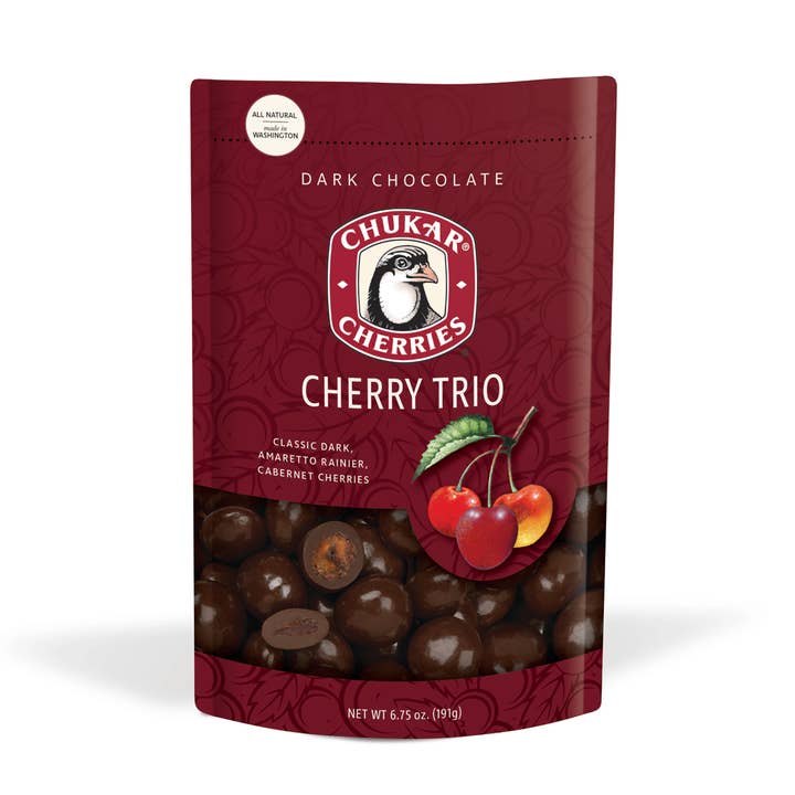 6.75 oz Cherry Trio - Dark and Ultra Dark Chocolate for wholesale by Chukar Cherry Company
