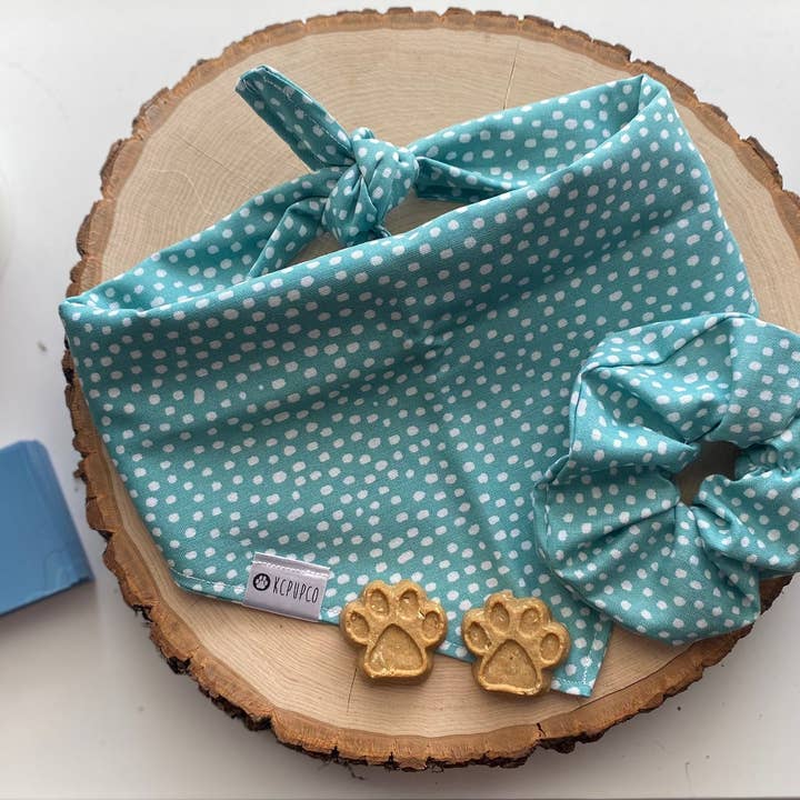 Small Talk Bandana | Teal Dalmatian Print Tie On Bandana for wholesale by kcpupco