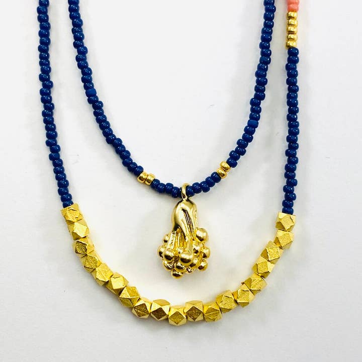 Conjunto de collar con cuentas de Blues - Pulpo caprichoso dorado para venta al por mayor de Sarah Crawford Handcrafted