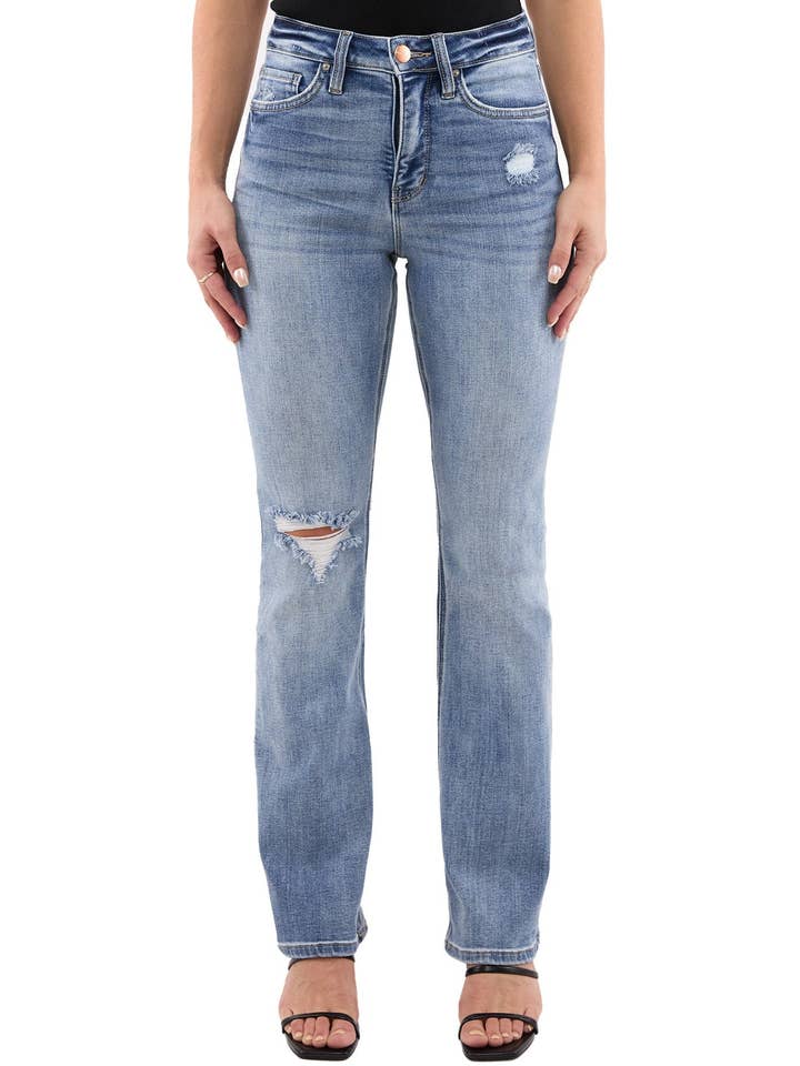 Ripped Medium Wash Jean évasé taille haute déchiré Mia en vente sur Faire