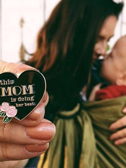 This Mom is Doing Her Best Heart w/Flower. Soft enamel pin. for wholesale by Drawings by Nicole