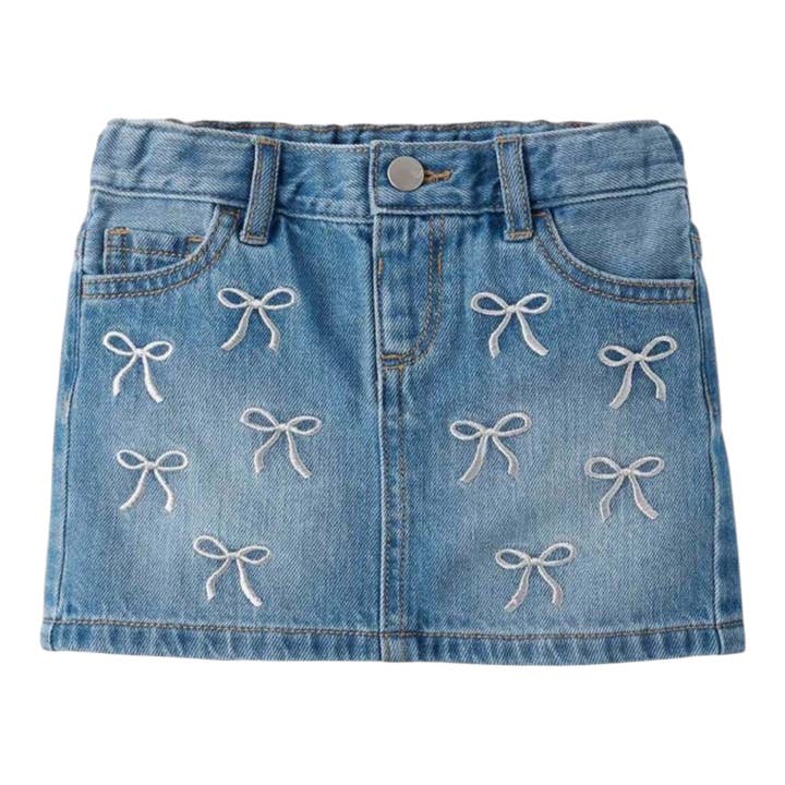 Girls Embroidered Bow Denim Skirt for wholesale by Zeus and Lexi Kids