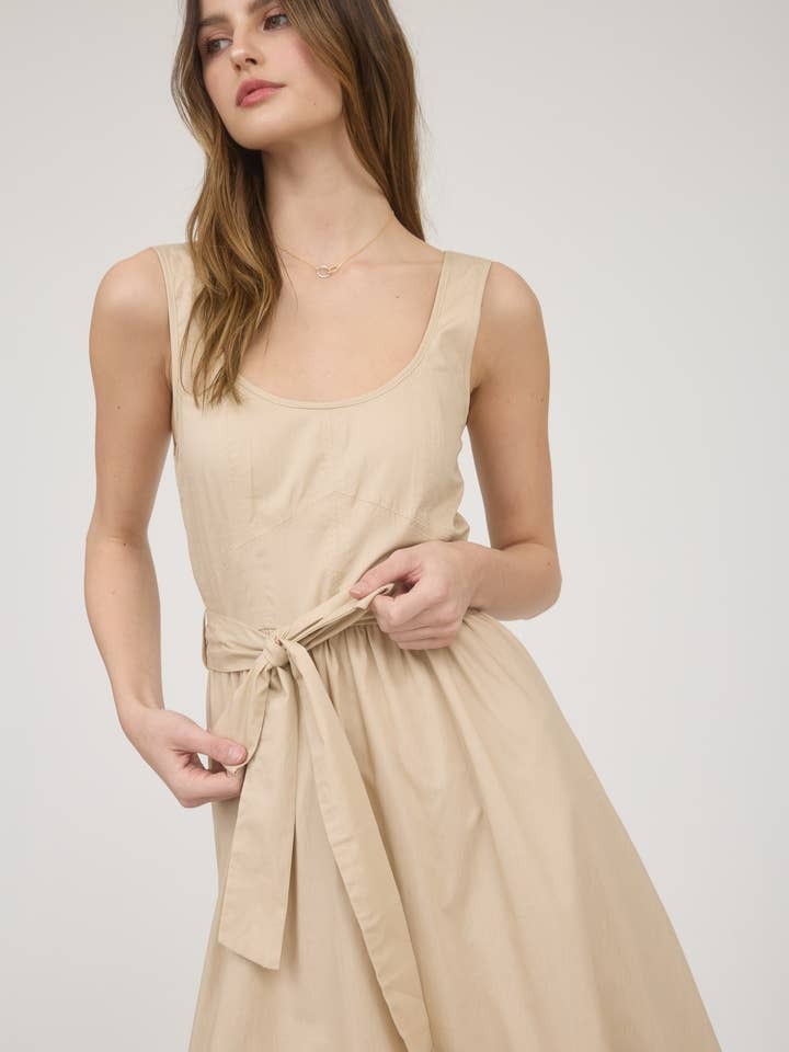Blu Pepper - Wholesale Dress - Women's - SLEEVELESS BELT TIE STRAP A-LINE MIDI DRESS