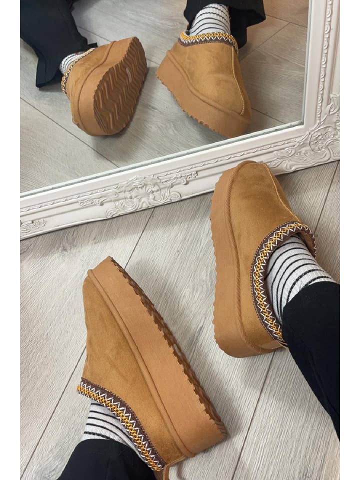 No Doubt Shoes - Wholesale Slides - Women's - Women's Faux Fur Lined Slipper Platform Sliders Aztec Mules 13