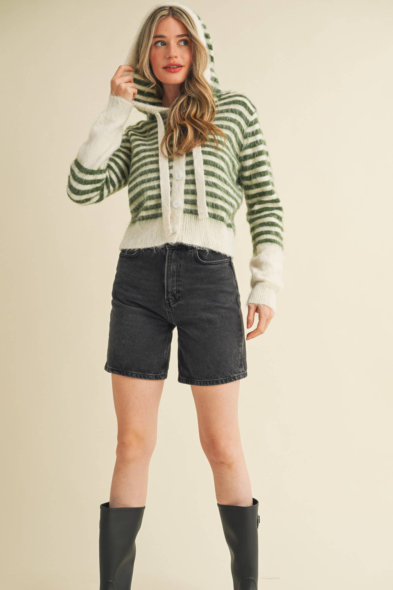 &MERCI - Wholesale Cardigan - Women's - STRIPED HOODIE SWEATER CARDIGAN MSW1106347