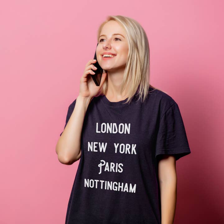 London, Paris, New York, Nottingham T-shirt for wholesale by Dukki Gifts