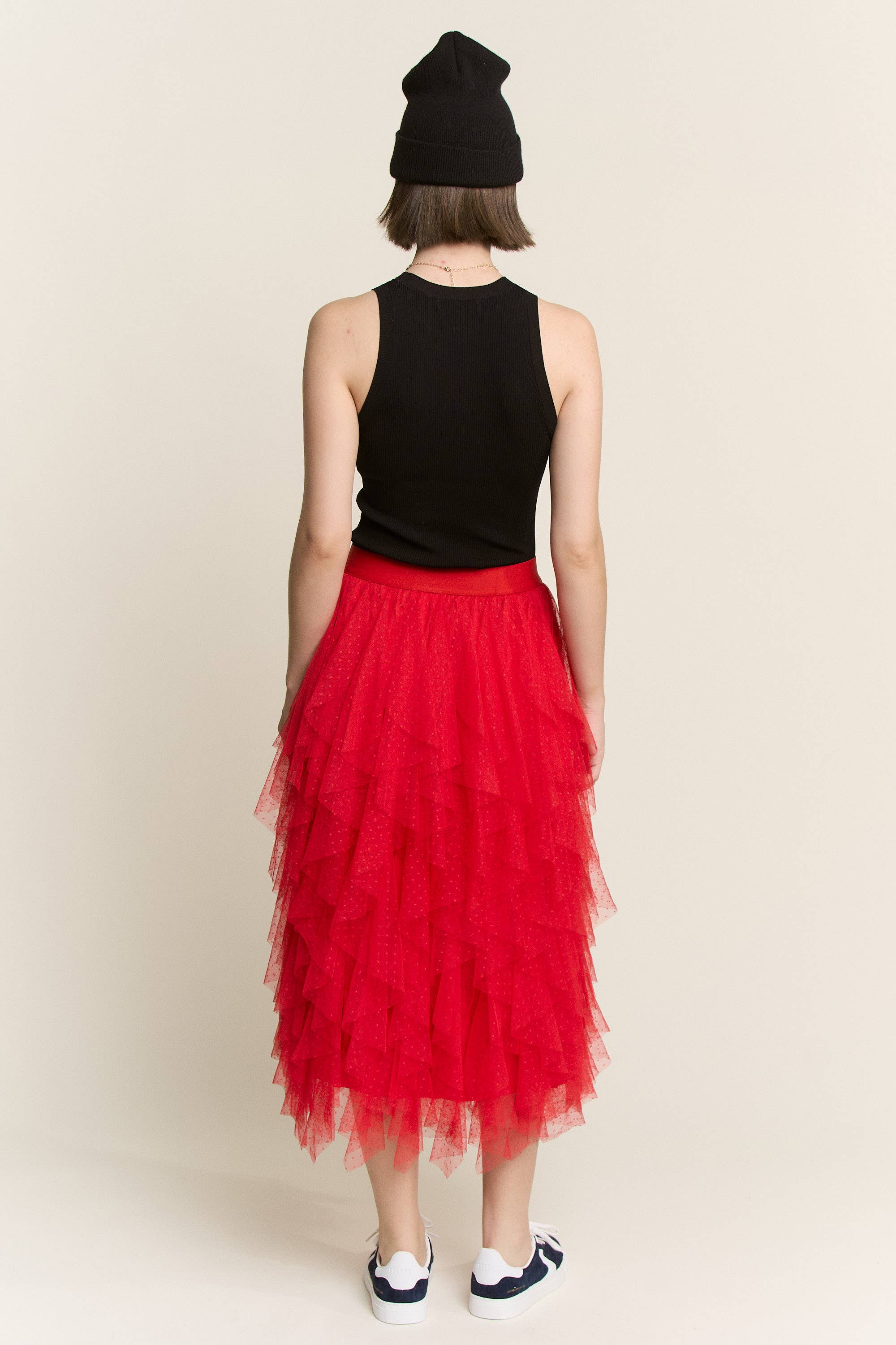 JADE BY JANE - Vendita all'ingrosso Gonna - Donna - Gonna midi a linea A con balze in tulle a pois e fodera16