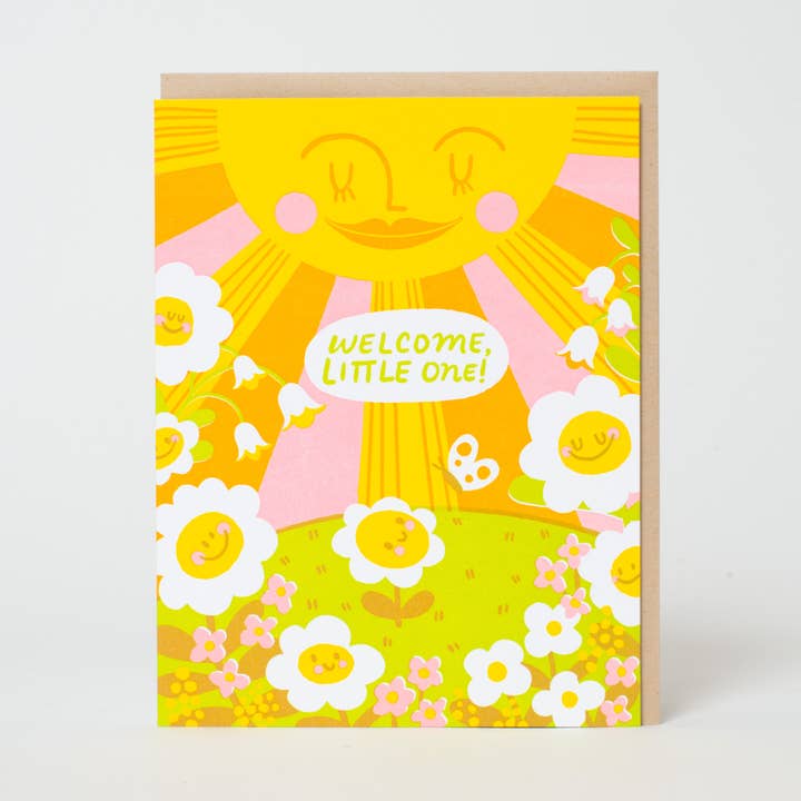 Welcome Baby Sun Letterpress Card by Hello!Lucky for wholesale by Egg Press Manufacturing