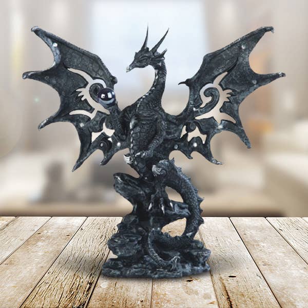 8"H Black Dragon Standing on Rock Figurine Home Decor Gifts for wholesale by FC Design