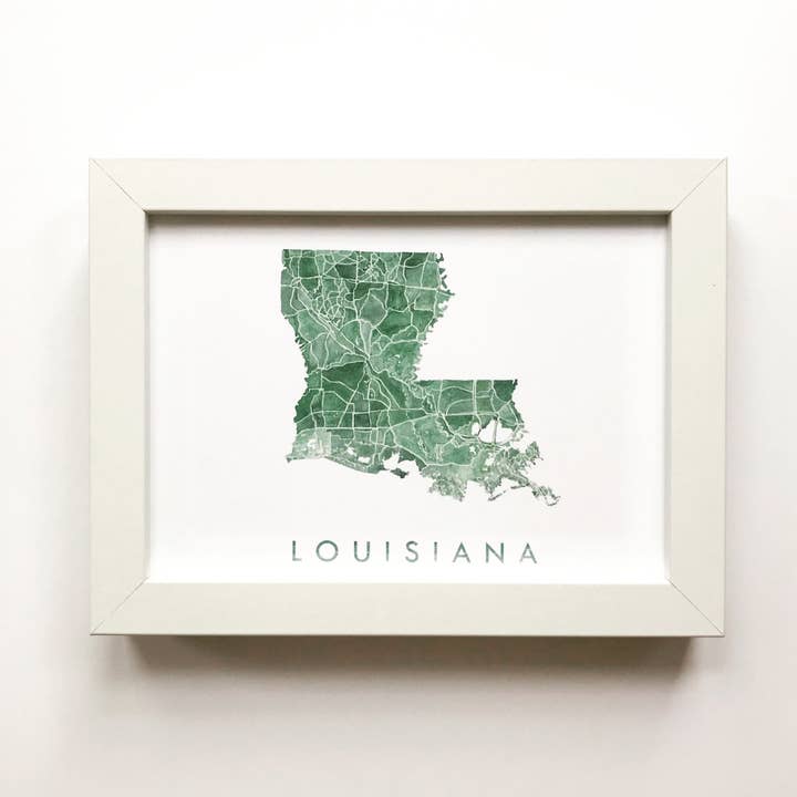 Louisiana State Watercolor Map - 8" x 10" ART PRINT for wholesale by Turn-of-the-Centuries